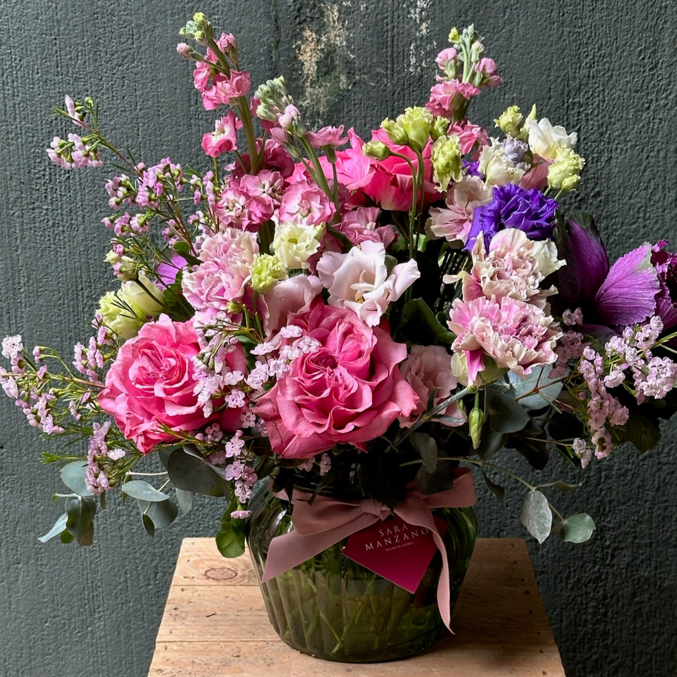 Colorful Flat Vase with Flowers