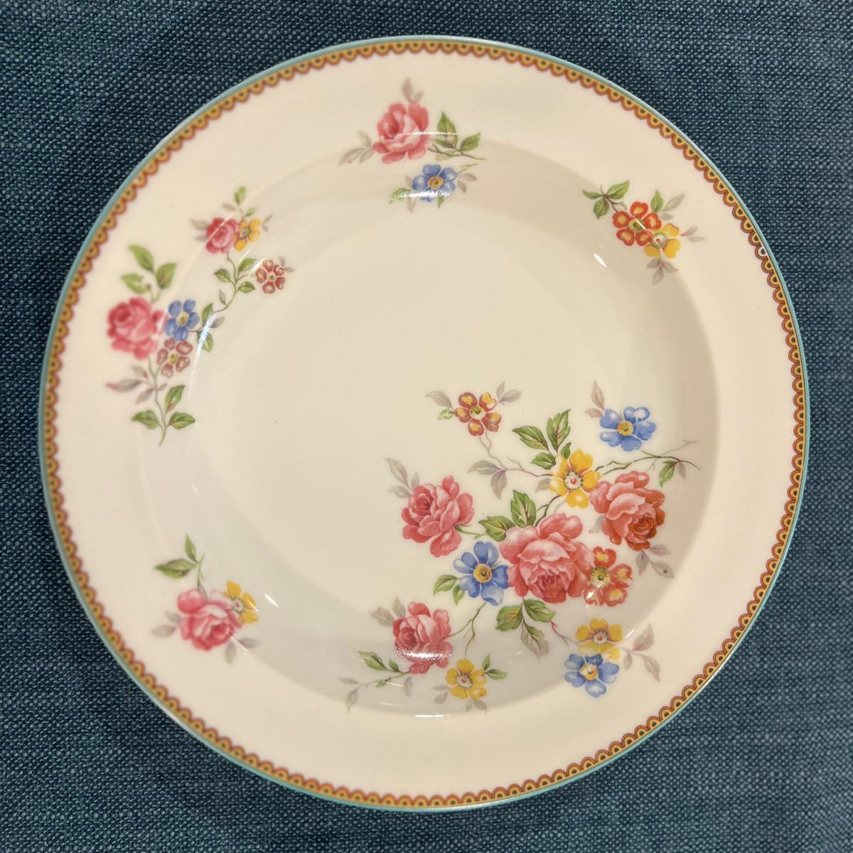 Vajilla Limoges flores rosa filo verde