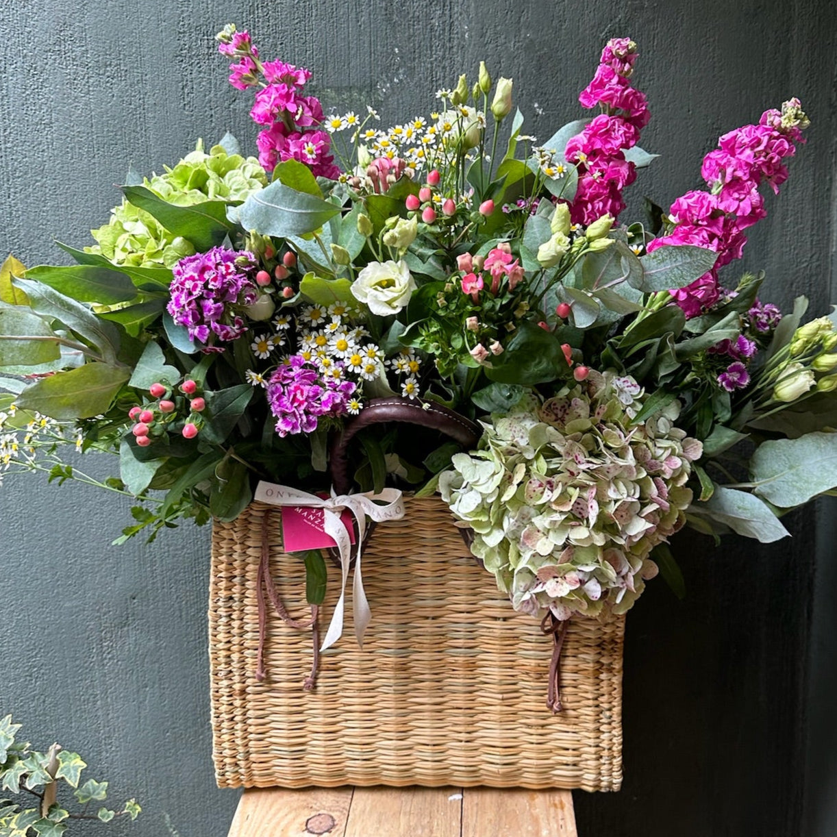 Large Straw Bag with Flowers