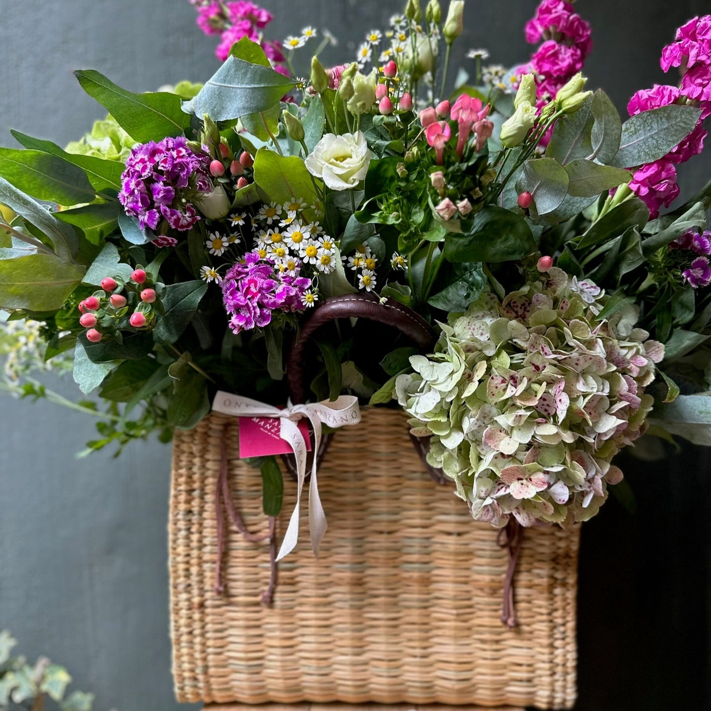 Large Straw Bag with Flowers
