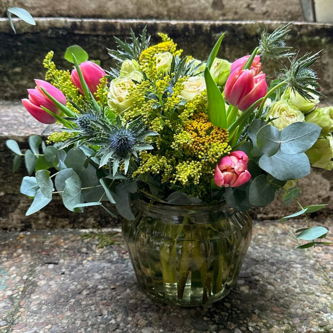Colorful Flat Vase with Flowers