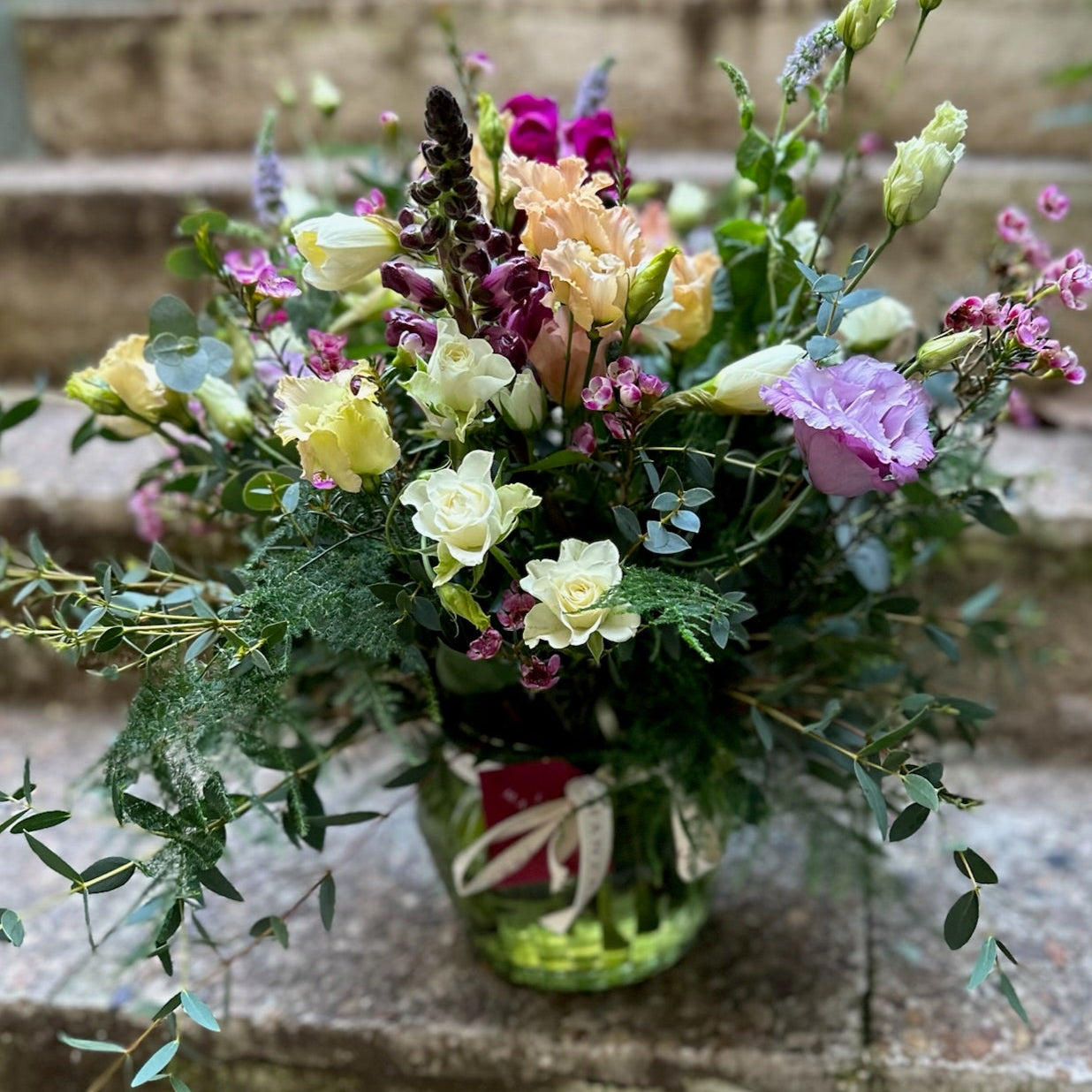 Colorful Flat Vase with Flowers