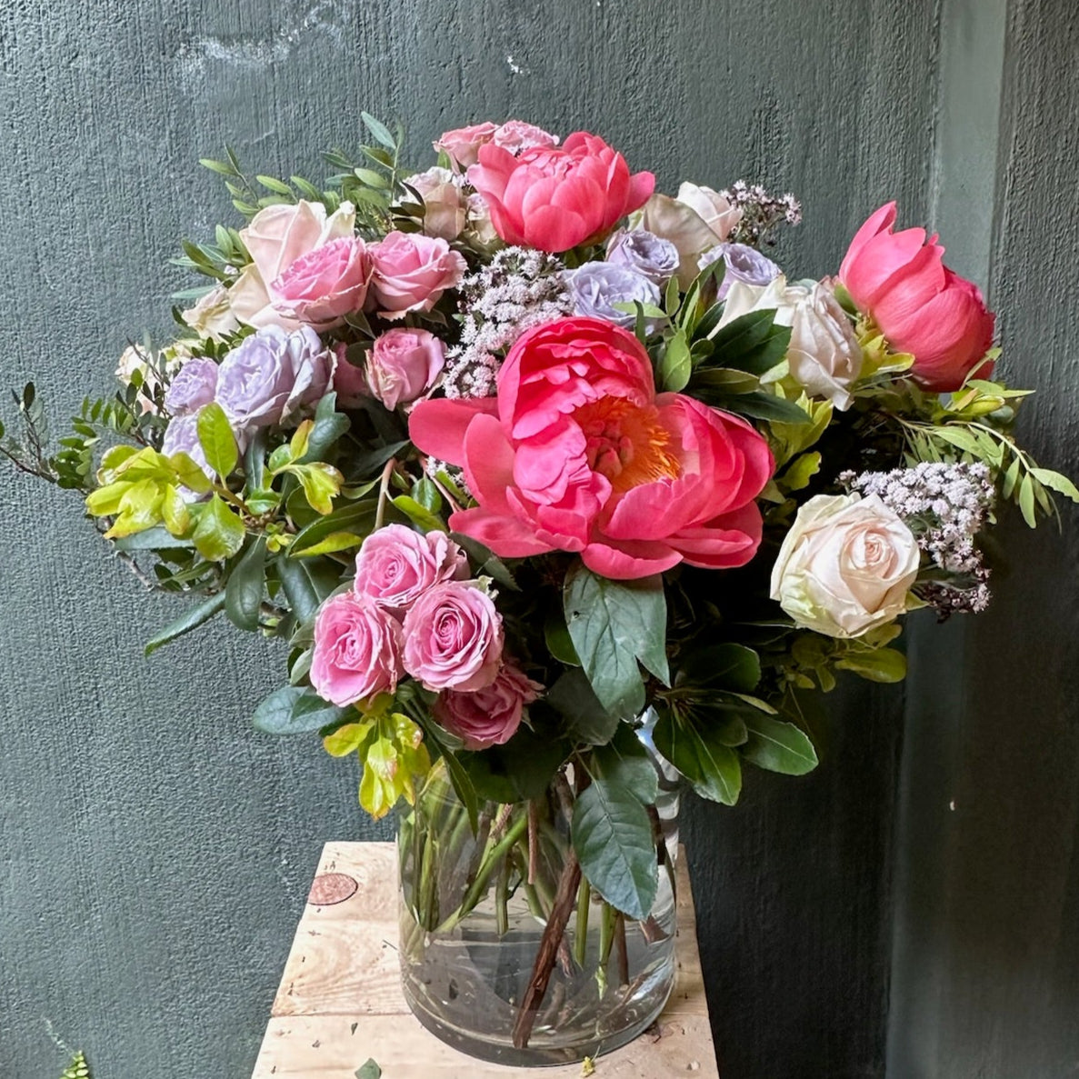 Medium Spring Centerpiece with Brightly Colored Flowers