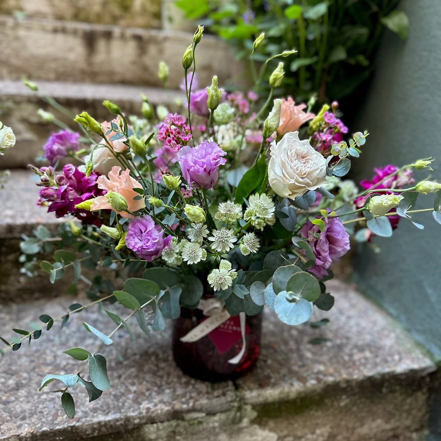 Jarrón de Cristal de Colores Pequeño con Flores