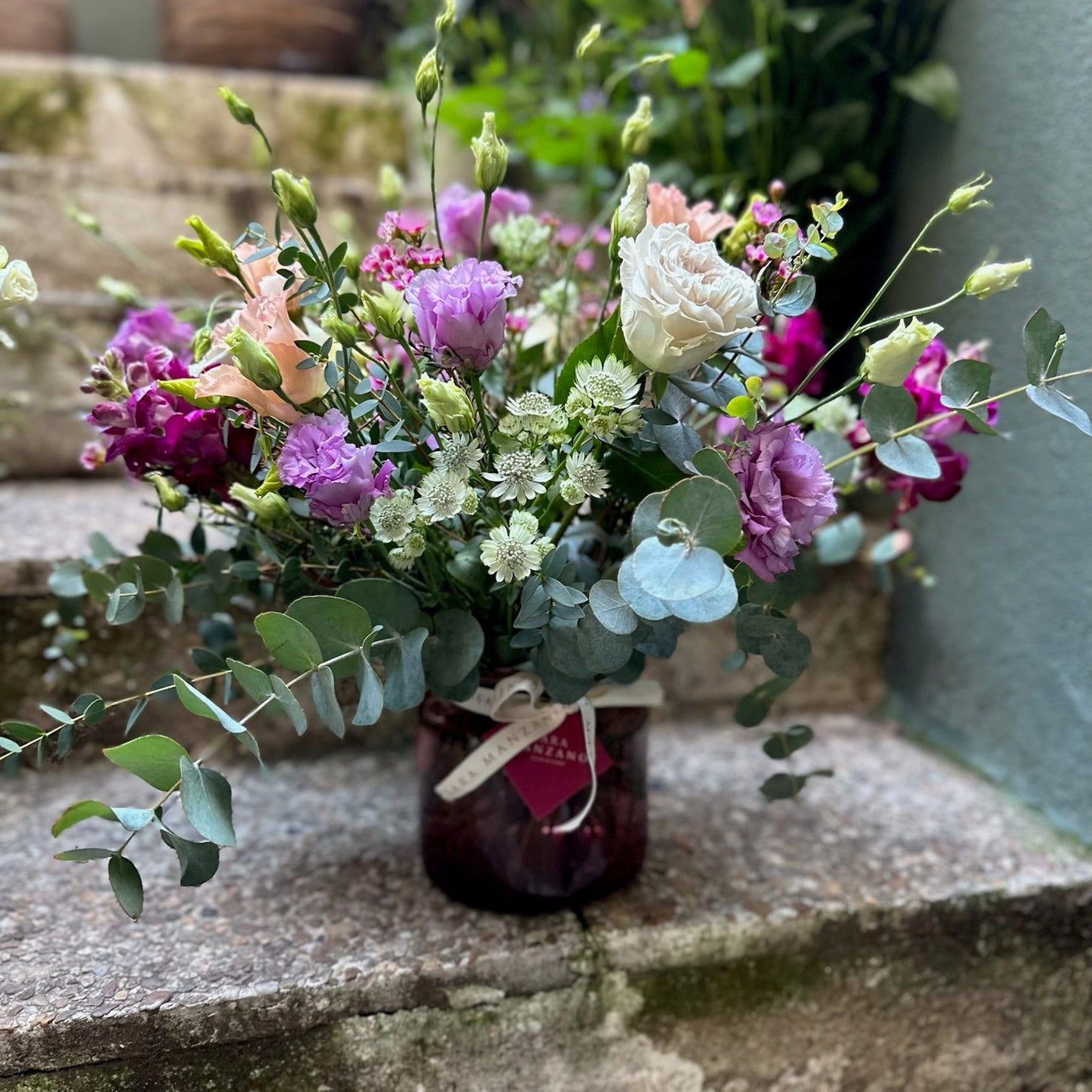 Jarrón de Cristal de Colores Pequeño con Flores