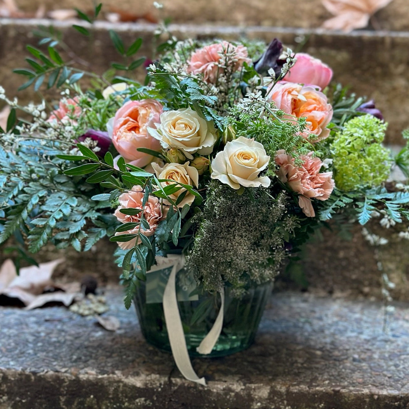 Colorful Flat Vase with Flowers