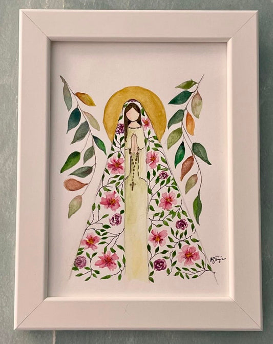 Virgen en acuarela “Manto de flores”