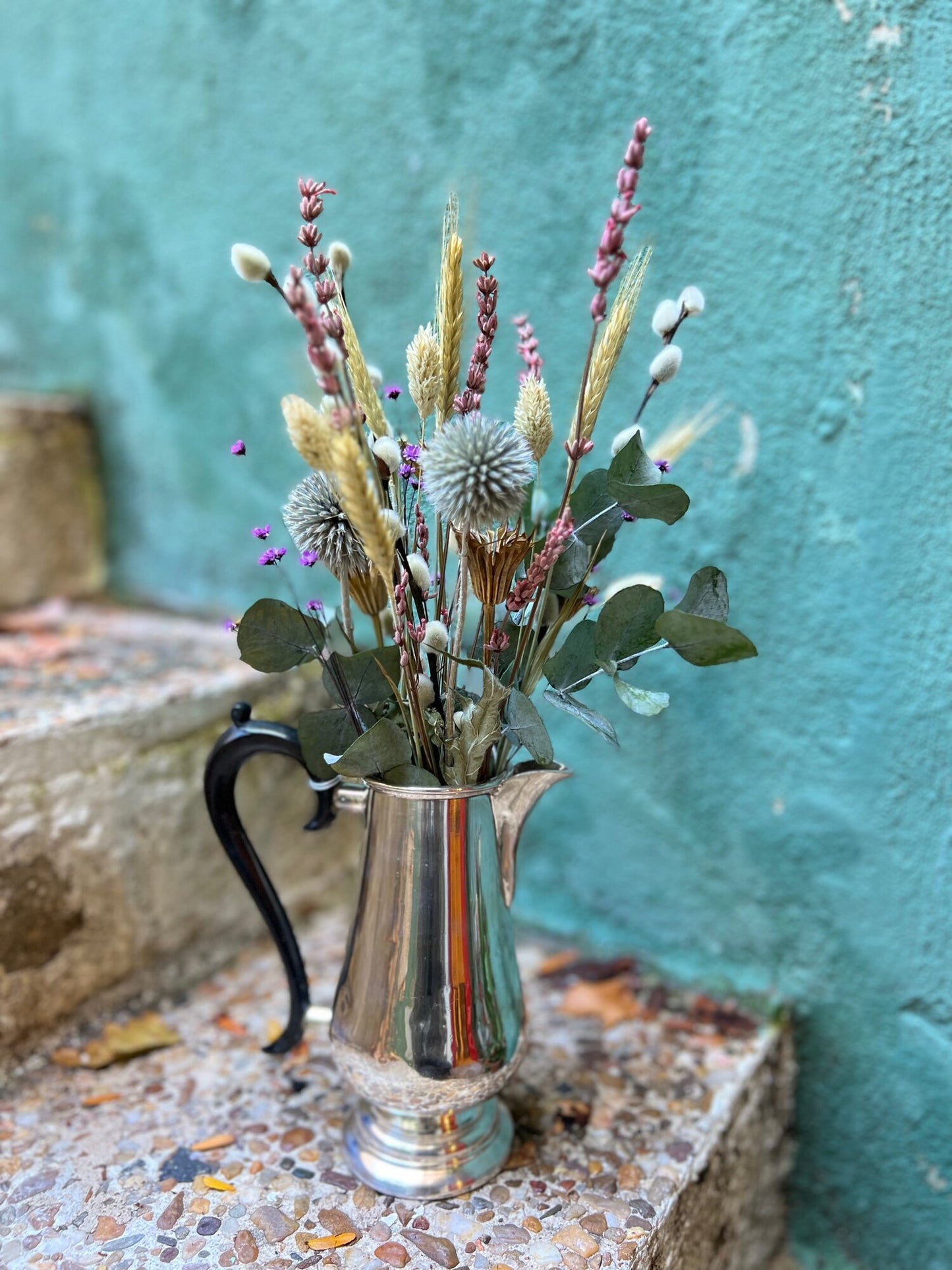 Antique Coffee Pot with Preserved Flowers