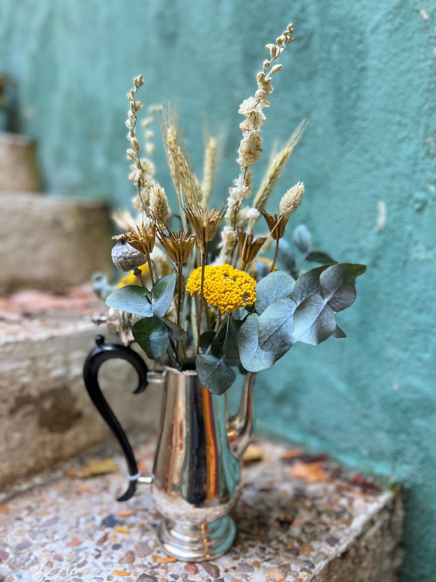 Antique Coffee Pot with Preserved Flowers