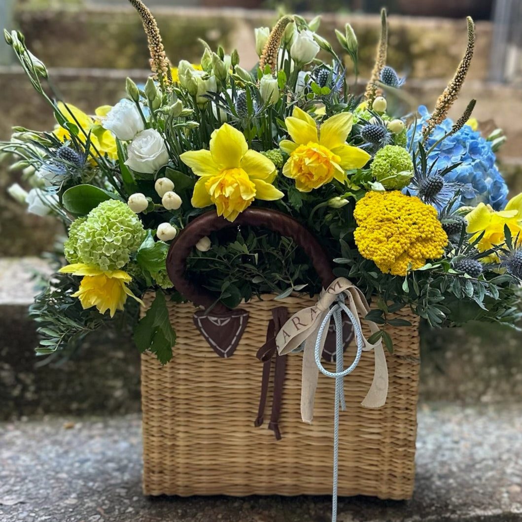 Medium Straw Handbag with Flowers