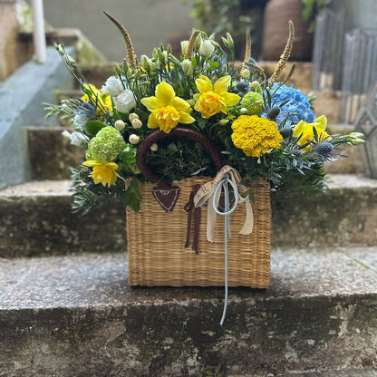 Medium Straw Handbag with Flowers