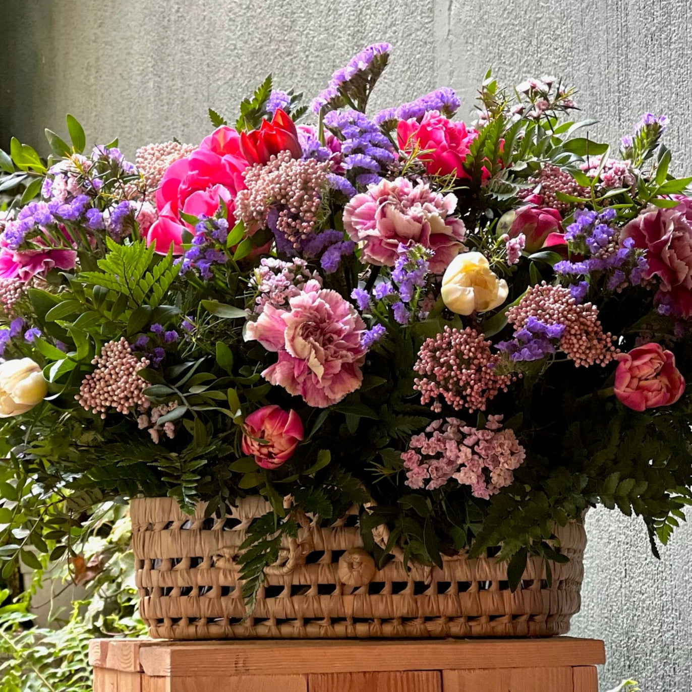 Small Suitcase Basket with Seasonal Flowers