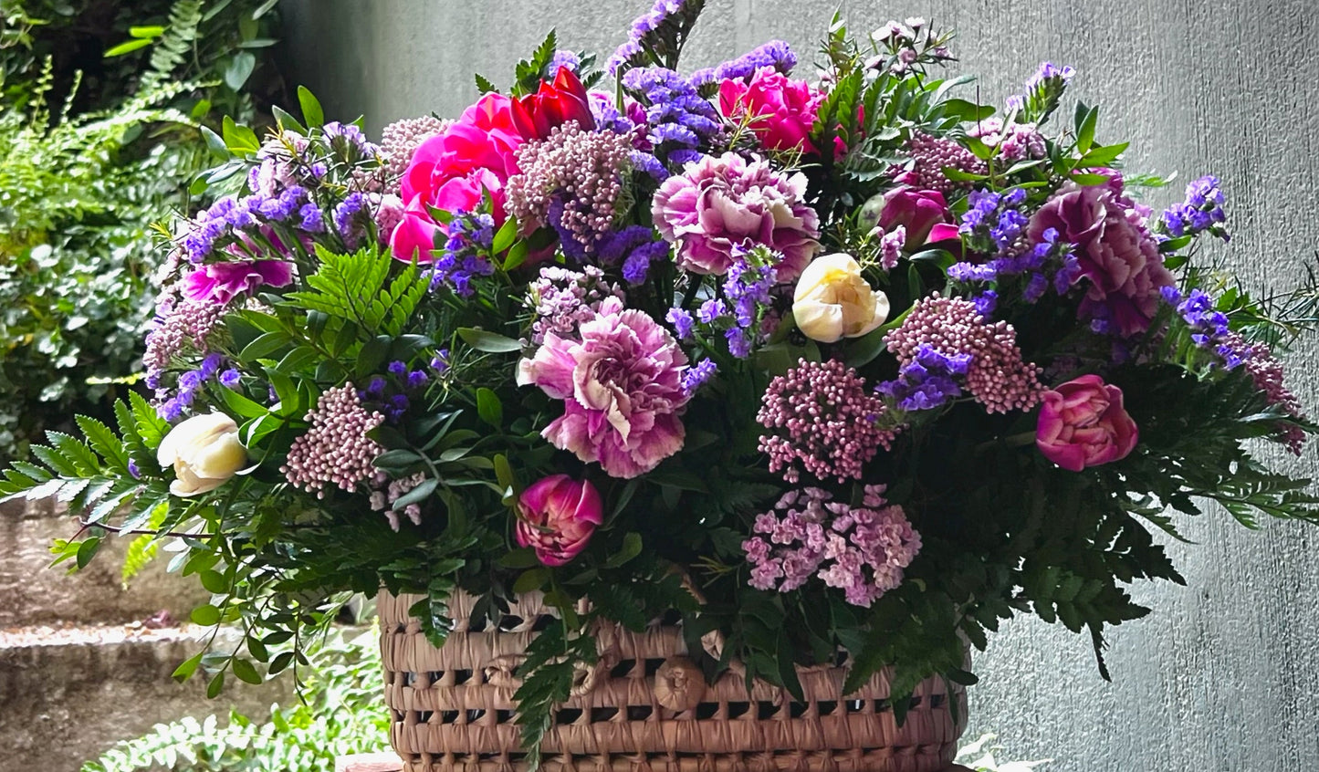 Small Suitcase Basket with Seasonal Flowers
