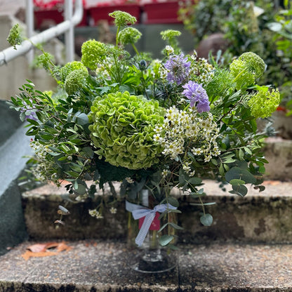 Medium Glass Cup with Flowers in Shades of Green
