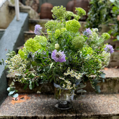 Medium Glass Cup with Flowers in Shades of Green