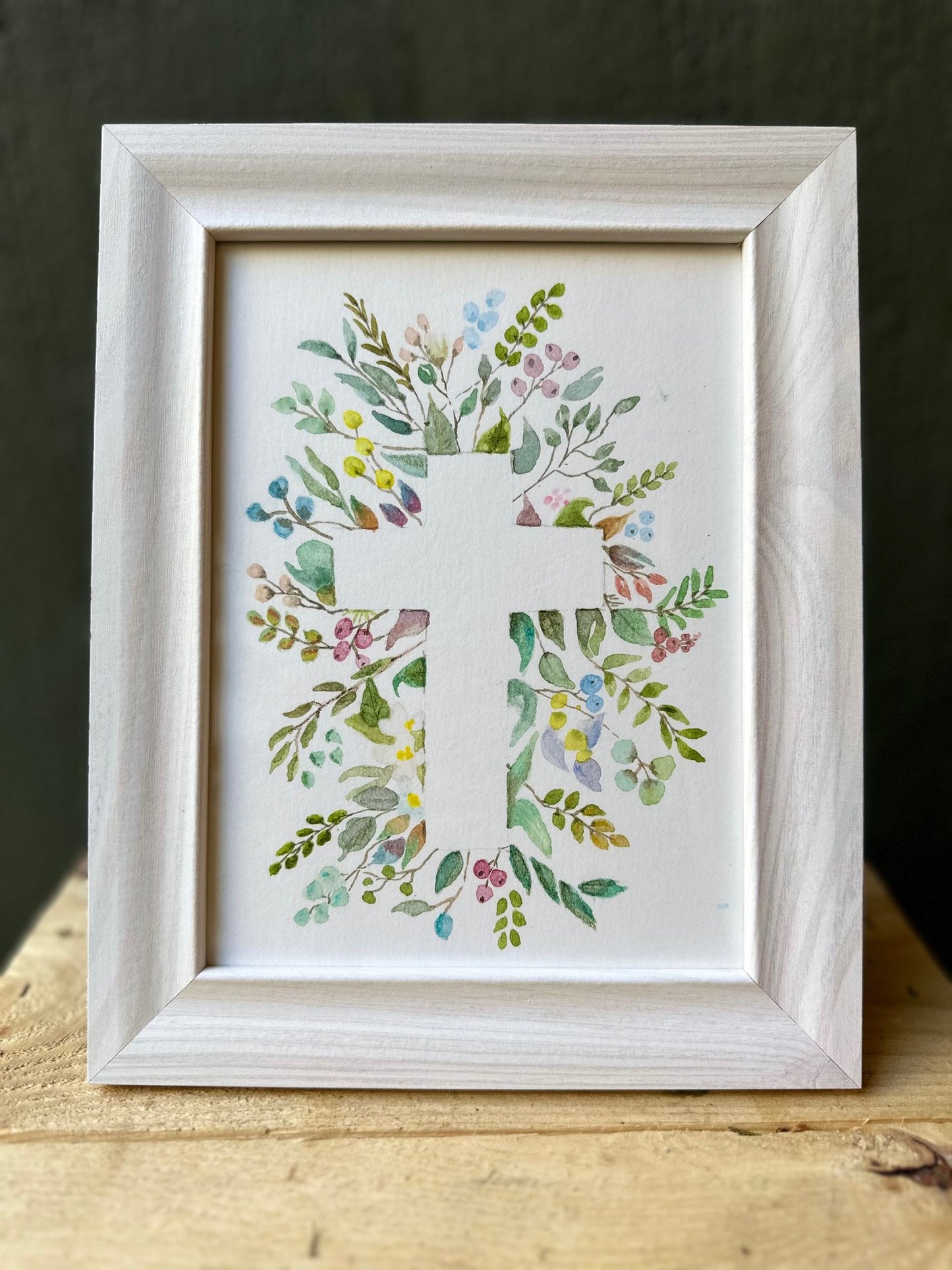 Silhouetted Cross Watercolor of Flowers
