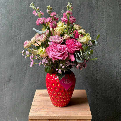 Strawberry Vase with Flowers