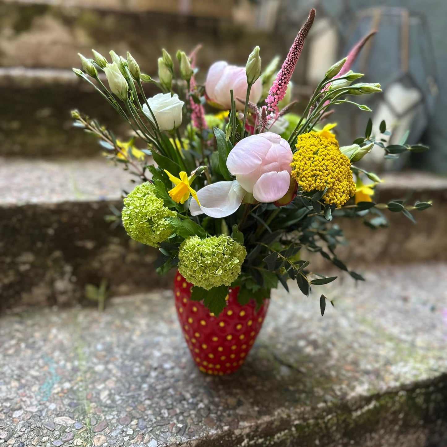 Strawberry Vase with Flowers