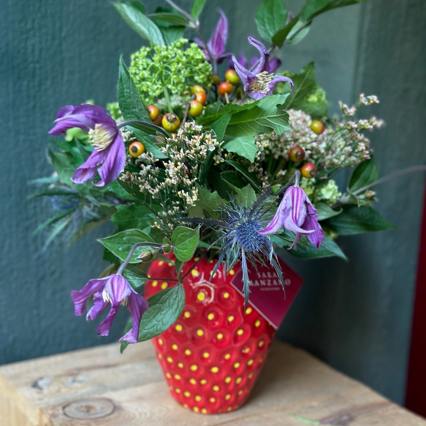 Strawberry Vase with Flowers