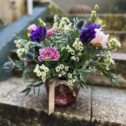 Colorful Flat Vase with Flowers