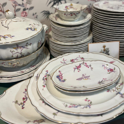 Vajilla francesa Limoges pájaros rosa