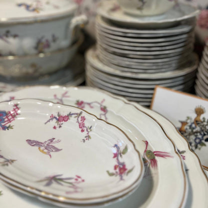 Vajilla francesa Limoges pájaros rosa